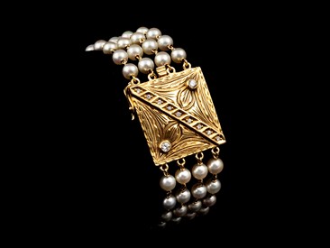 Pulseira Ouro Pérolas Diamantes