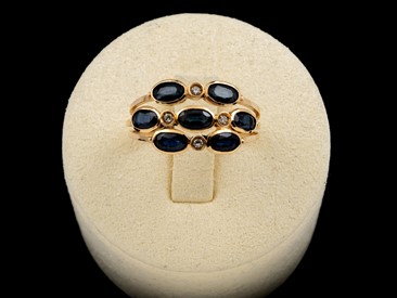 Anel Ouro Diamantes Safiras