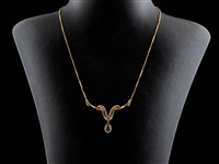 Colar ouro bicolor diamantes e safira