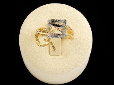 Anel Ouro Quartzo Rutilado Preto