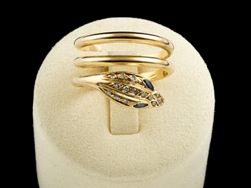 Anel Ouro Cobra Diamantes Safiras