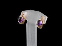 Brincos Ouro Diamantes Ametista Pérolas