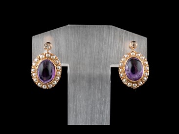Brincos Ouro Diamantes Ametista Pérolas